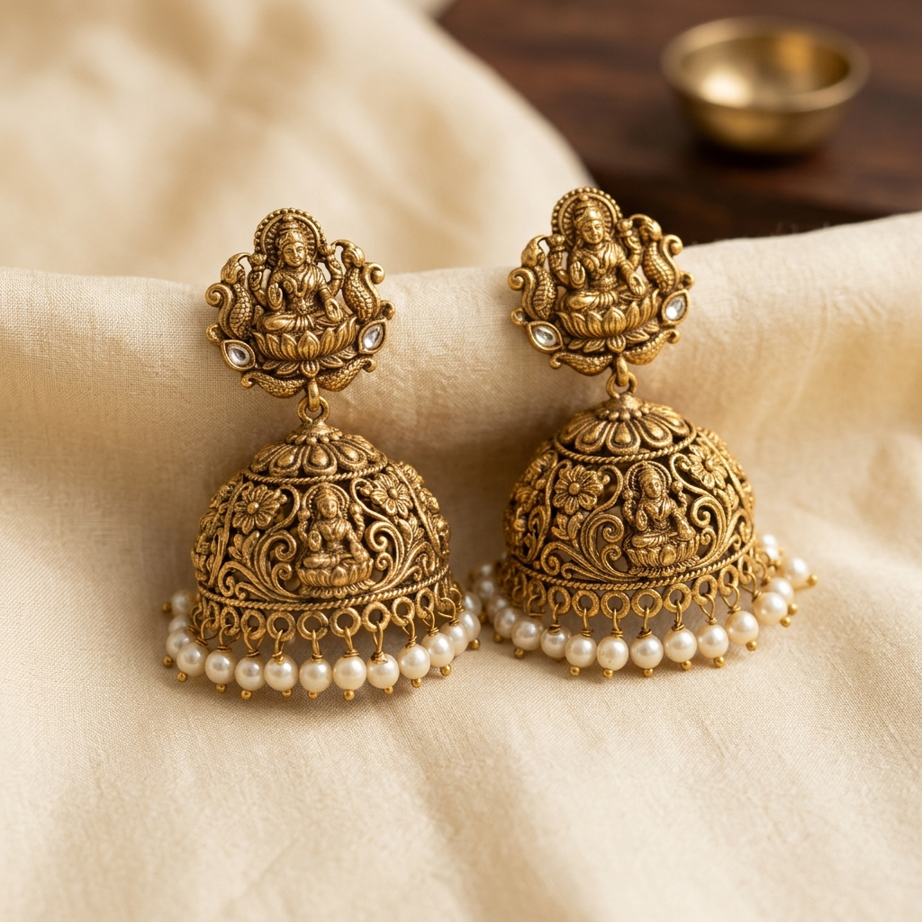 Traditional Brass Floral Daily Stud Earrings
